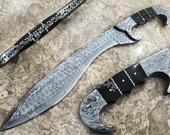 Knives Handmade Bowie knife Falcata Sword Custom hunting Damascus knife and sheath Christmas gifts, Gift for men, gift for boyfriend