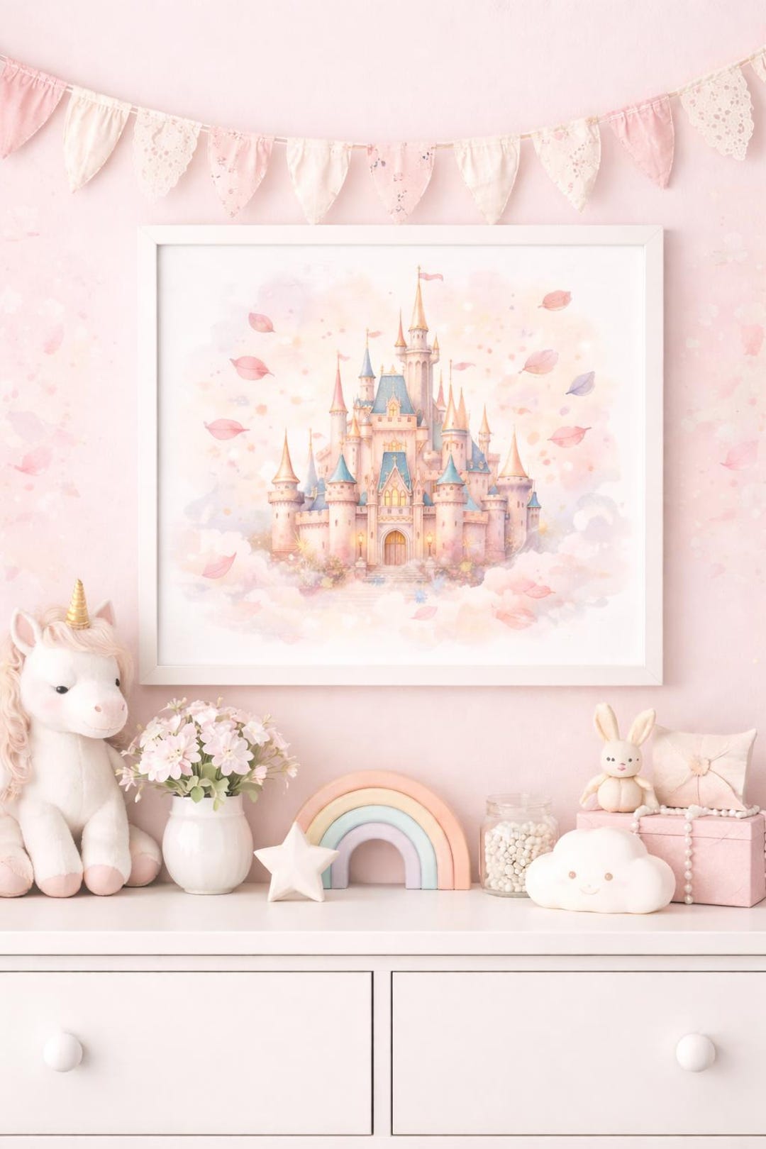 Castle Nursery Art Printable, Princess Baby Girl Room Decor, Watercolor ...