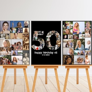 50th Birthday Photo Collage Sign Canva Template, Editable Number 50 Poster with Lots of Photos, Printable Milestone Birthday Welcome Sign