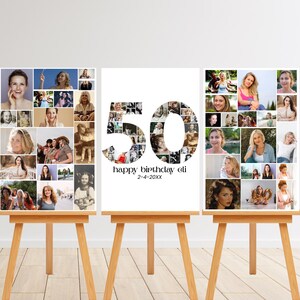 Collage de fotos editable para el 50.º cumpleaños, tablero de bienvenida, póster imprimible, regalo para esposa, hermana o amiga, decoración personalizada para fiestas.