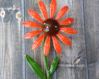 Vintage bright orange flower brooch