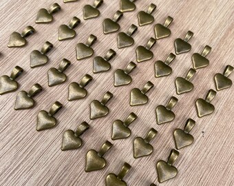 Destash lot of 40 bronze heart bails pendant backings supplies