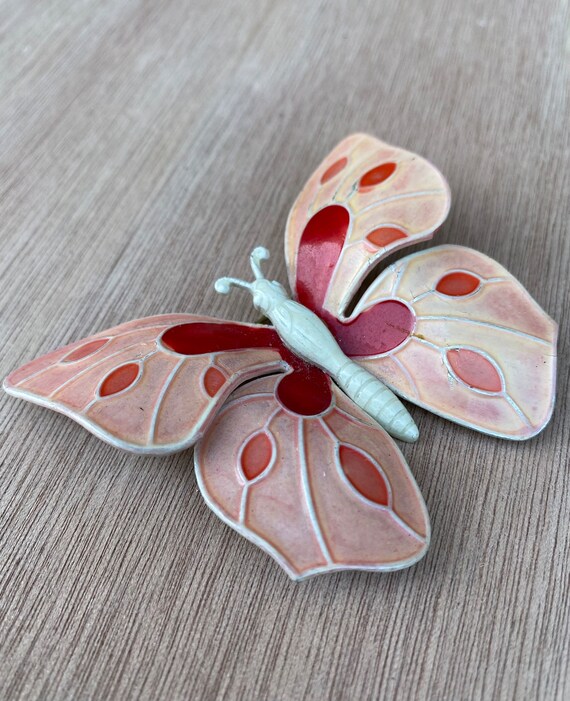 Pretty vintage pink and red enamel butterfly broo… - image 4