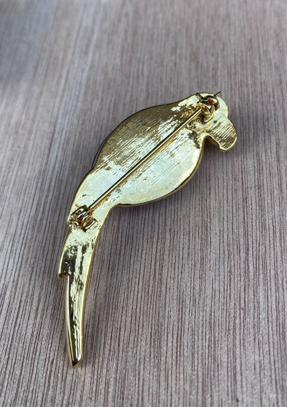 Vintage large jelly belly gold tone parrot brooch… - image 6