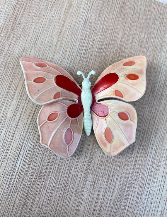 Pretty vintage pink and red enamel butterfly broo… - image 8