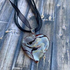 Pretty puffy heart blown glass necklace