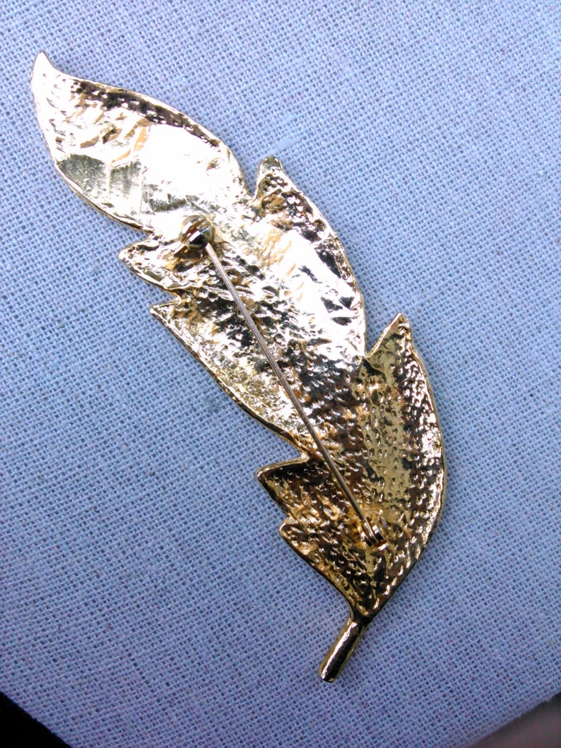 Vintage Large Gold Feather Brooch Etsy