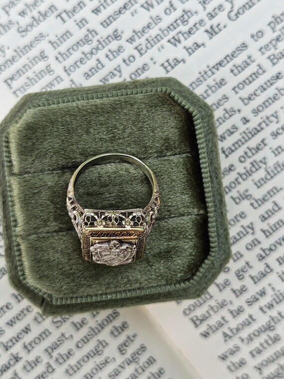 Vintage Art Deco Alpha Kappa Lambda Ring: 14K Two… - image 3