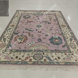 Vintage Exquisite Blush Pink Oushak Style Hand Knotted Rug 4x6 5x8 6x9 10x14 12x18 ft Handmade Rugs for Living Room Antique Contemporary Rug