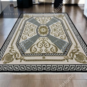 Handgeknüpfter Oushak Wollteppich: Vintage Griechisch Boho Medaillon Design
