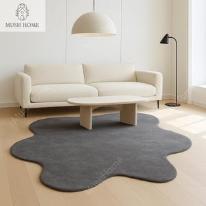 Hand Tufted Wool Rug: Modern Charcoal Grey Irregular Design