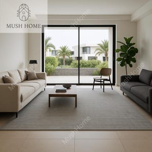 Modern Neutral Solid Area Rug for Living Room | Minimalist Wool Carpet | Custom Size Soft Grey Rug for Home & Office Decor