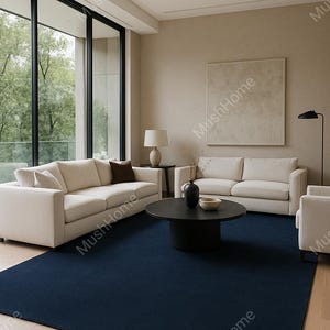Hand Tufted Navy Blue Wool Rug: Modern Solid Area Carpet