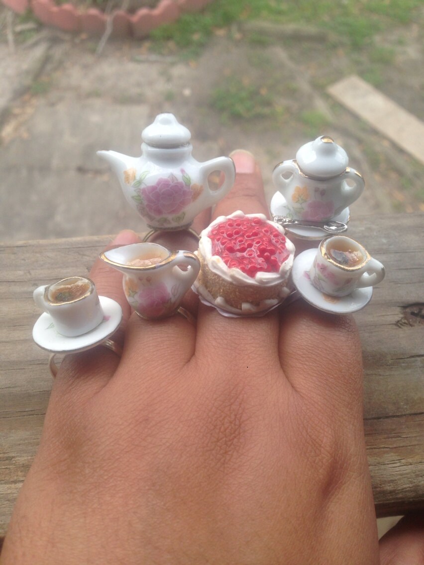 A Miniature TEA PARTY SET On Adjustable Rings Tea Party Etsy