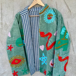 Velvet Suzani Snake Embroidered Jacket Handmade Artistic Outerwear Coat Bohemian Winter Wear Jacket For Unisex
