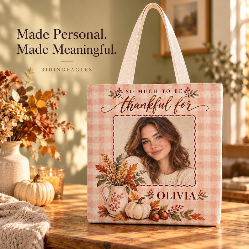 Thanksgiving Custom Photo Martin Canvas Tote with Fall Artwork