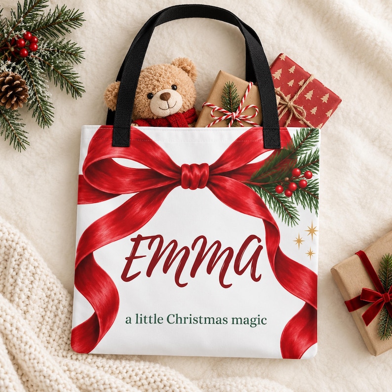 Personalized Christmas Bow Tote