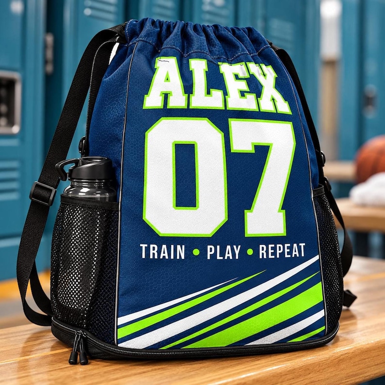 Custom Name Sports Backpack in Navy Waffle Weave