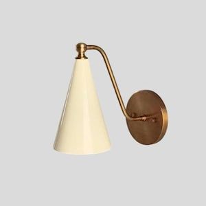 Brass Wall Sconce Ivory – Handmade Cone Shade Wall Light for Bedroom, Hallway, or Living Room