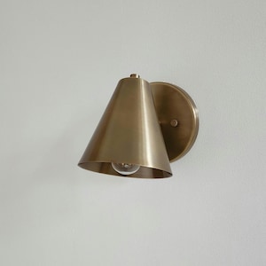 Minimalist Mid-Century Brass Wall Sconce, Elegant Cone Shade with Soft, Ambient Light