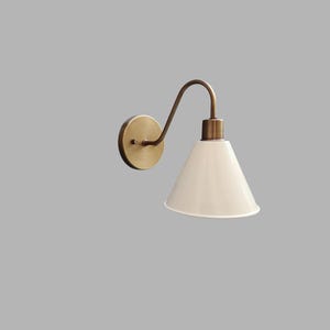 The Aurora Brass Sconce, Handmade Ivory Cone Wall Light