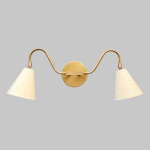 Double Arm Brass Wall Sconce – Handcrafted Mid-Century Modern Wall Light Fixture