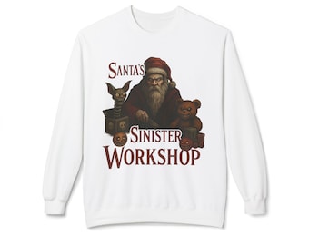 Santa's Sinister Workshop Sweatshirt, Grizzled Santa Sweatshirt, Cozy Santa Crewneck, Dark-Humored Holiday Jumper, Spooky Season Pullover,