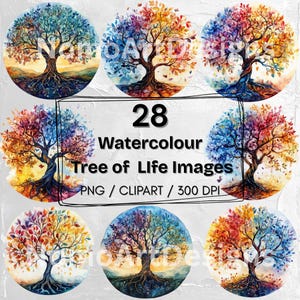 28 Watercolor Tree of Life Clipart, Tree of Life PNG, Tree Watercolor, Tree Clipart, Tree of Life Bundle svg, Tree Silhouette Clipart, PNG