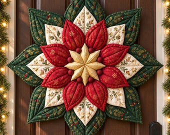Quilted Christmas Wreath Sewing Pattern PDF, 3D Fabric Nordic Star Door Decor