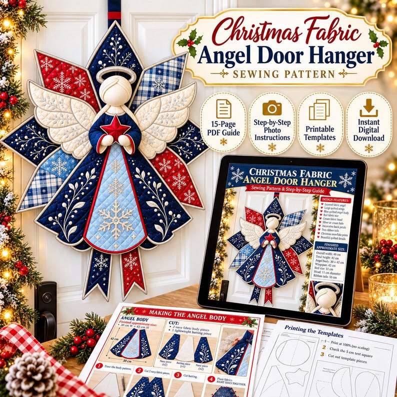 Quilted Angel Door Hanger PDF Sewing Pattern, Fabric Holiday Wall Decor ...