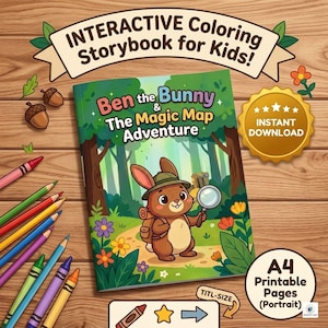 Libro de cuentos para colorear de Ben el Conejo: Aventuras con Mapas Mágicos: Números, Letras y Rompecabezas (Descarga digital)