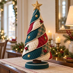 Spiral Fabric Christmas Tree Sewing Pattern PDF, Quilted Tabletop Holiday Tree, Freestanding Christmas Decor Tutorial