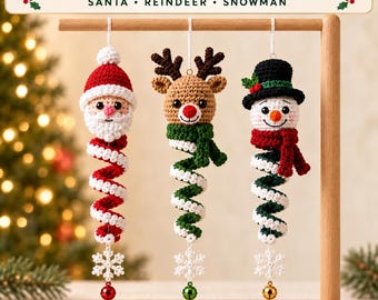 hristmas Crochet Ornament Pattern Bundle: Santa, Reindeer & Snowman Spiral Wind Spinners, PDF Download