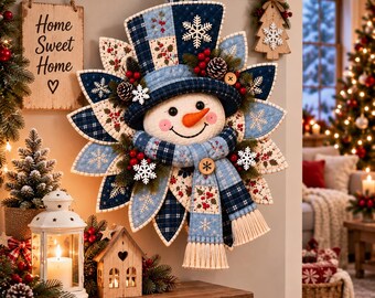 Quilted Snowman Door Hanger Sewing Pattern PDF, Christmas Wreath Pattern, Winter Door Decor