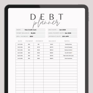Debt Payoff Tracker Printable | Loan Repayment & Interest Log | Digital Debt Worksheet PDF