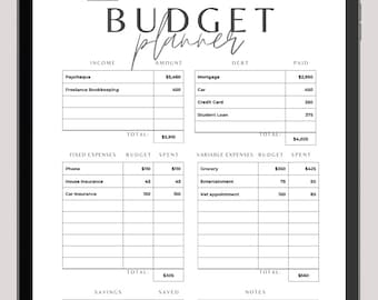 Minimalist Monthly Budget Planner Printable | Finance Tracker PDF | Income, Expenses, Savings & Debt Worksheet