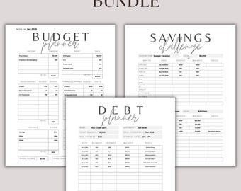 Finance Printable Bundle | Budget Planner + Savings Tracker + Debt Payoff PDF | Digital Money Organizer Kit