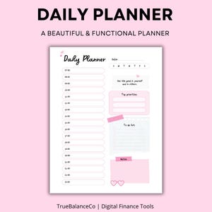Pink Daily Planner Printable | Aesthetic To-Do List | Schedule Organizer | Instant Download | Productivity PDF for Daily Planning