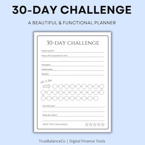 30-Day Challenge Printable Journal | Goal Tracker for Habits, Fitness, Wellness, and Productivity | Instant Download PDF