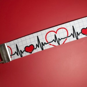 Healthcare Worker Wristlet Keychain, Heartbeat Fabric Key Fob