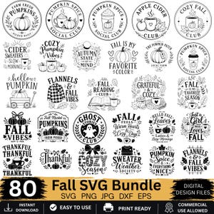 Pacchetto SVG e PNG autunnale, Autunno SVG, Citazioni autunnali SVG e PNG, Frasi autunnali, Atmosfera accogliente SVG, Tempo da maglione SVG e PNG, Zucca SVG, Ringraziamento SVG
