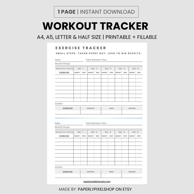 Printable, Digital Workout Tracker | Gym Home, Fitness Log | Resistance ...