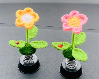 Gehaakte kleurrijke bloem Bobblehead dashboard decor zonnebloem Handgemaakt autoornament lente auto-interieur accessoire chauffeur cadeau