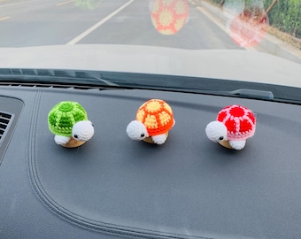 Crochet Turtle Car Dashboard Decoration – Handmade Amigurumi Plush Car Accessory, Colorful Turtle Ornament, Gift for Turtle Lovers