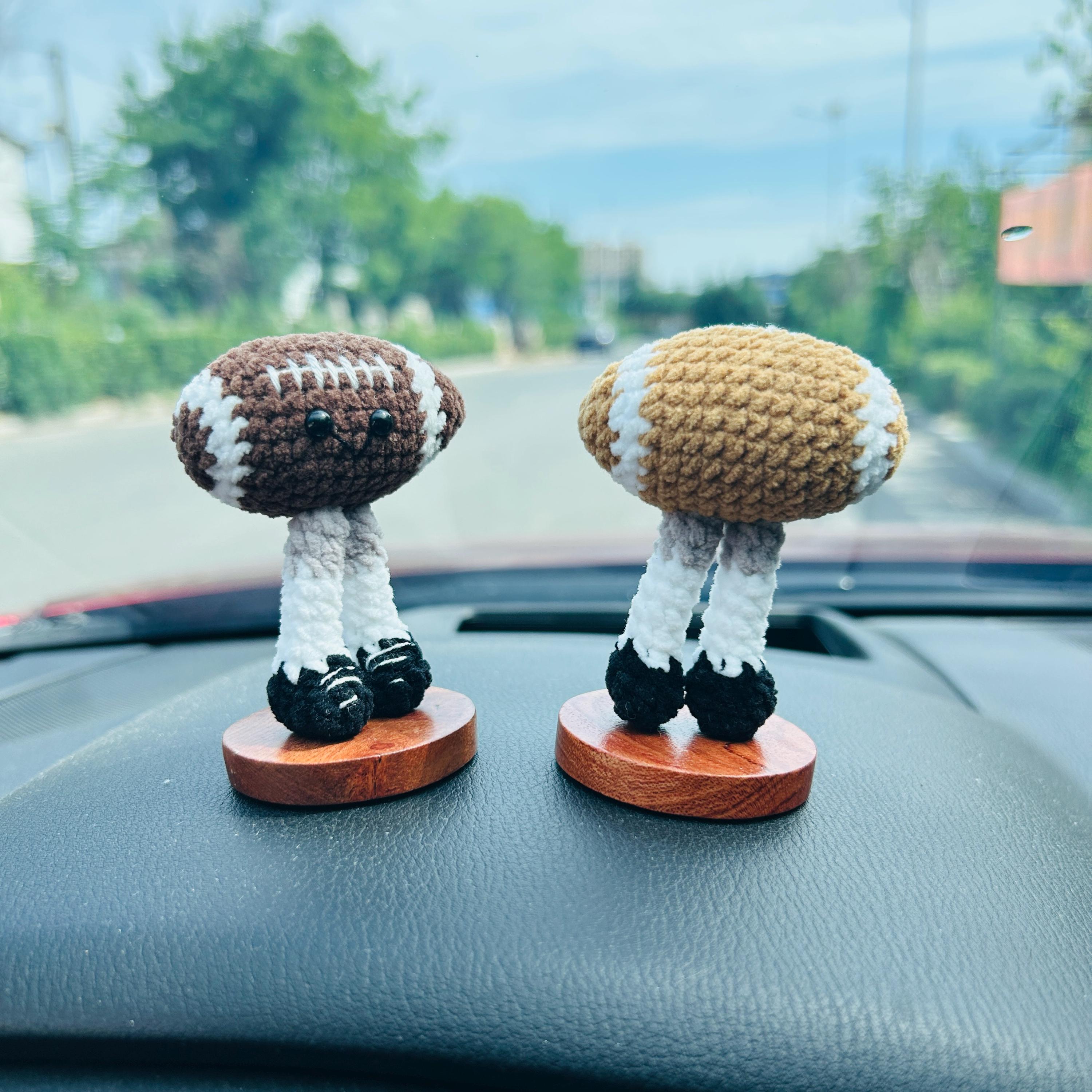 Hand Made Rugby Handmade Crochet Rugby Football Doll Car Dashboard Bobble Head Decor ...