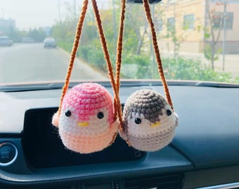 Handmade Crochet Penguin Car Charm | Cute Rearview Mirror Hanging | Kawaii Bird Car Accessories | Winter Decor | Amigurumi Ornament Gift