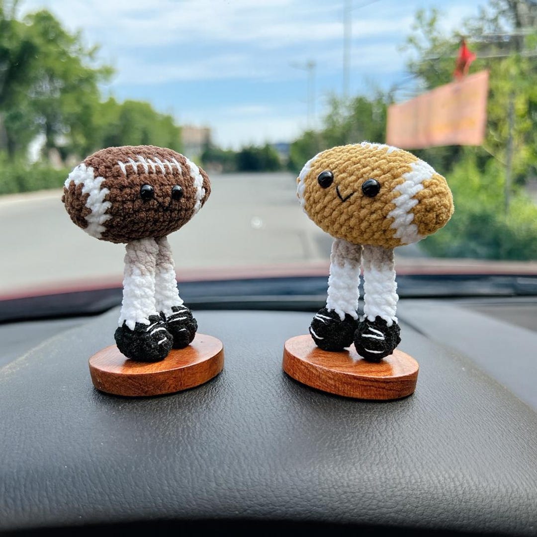 Hand Made Rugby Handmade Crochet Rugby Football Doll Car Dashboard Bobble Head Decor ...