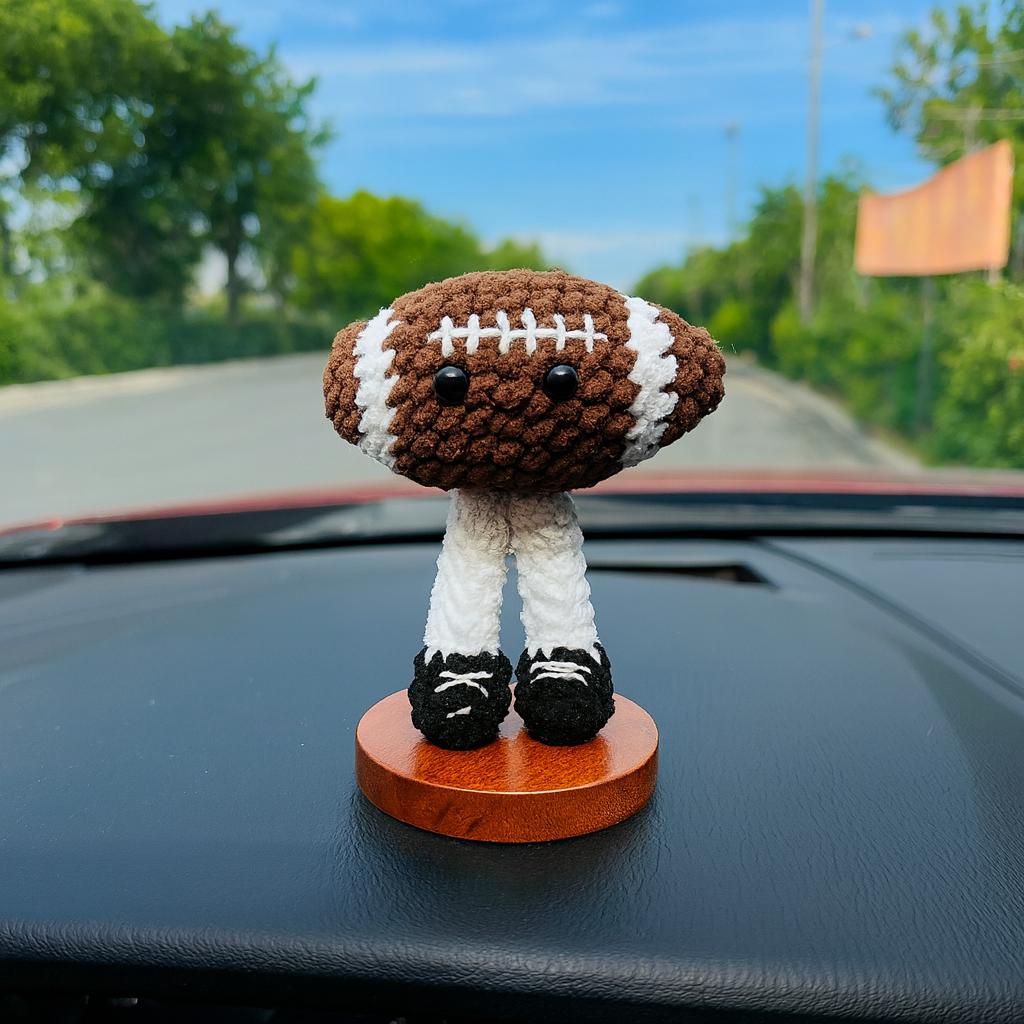 Hand Made Rugby Handmade Crochet Rugby Football Doll Car Dashboard Bobble Head Decor ...