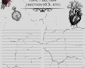 Gothic Aesthetic Lined Notebook Page | Printable Journal Sheet | Victorian Study Notes | Anatomy & Botanical Theme Dark Academia Stationery
