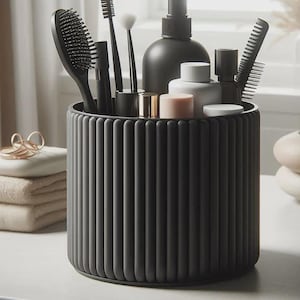 Bathroom organizer ribbed | Makeup cup 3D print | Modern cosmetic holder
